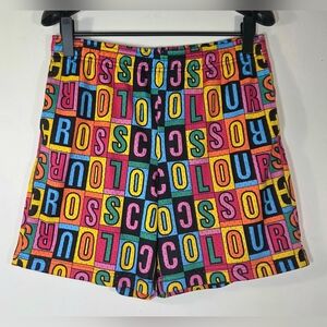 Y2K CROSS COLOURS BLOCK LETTER DRAWSTRING SHORTS.